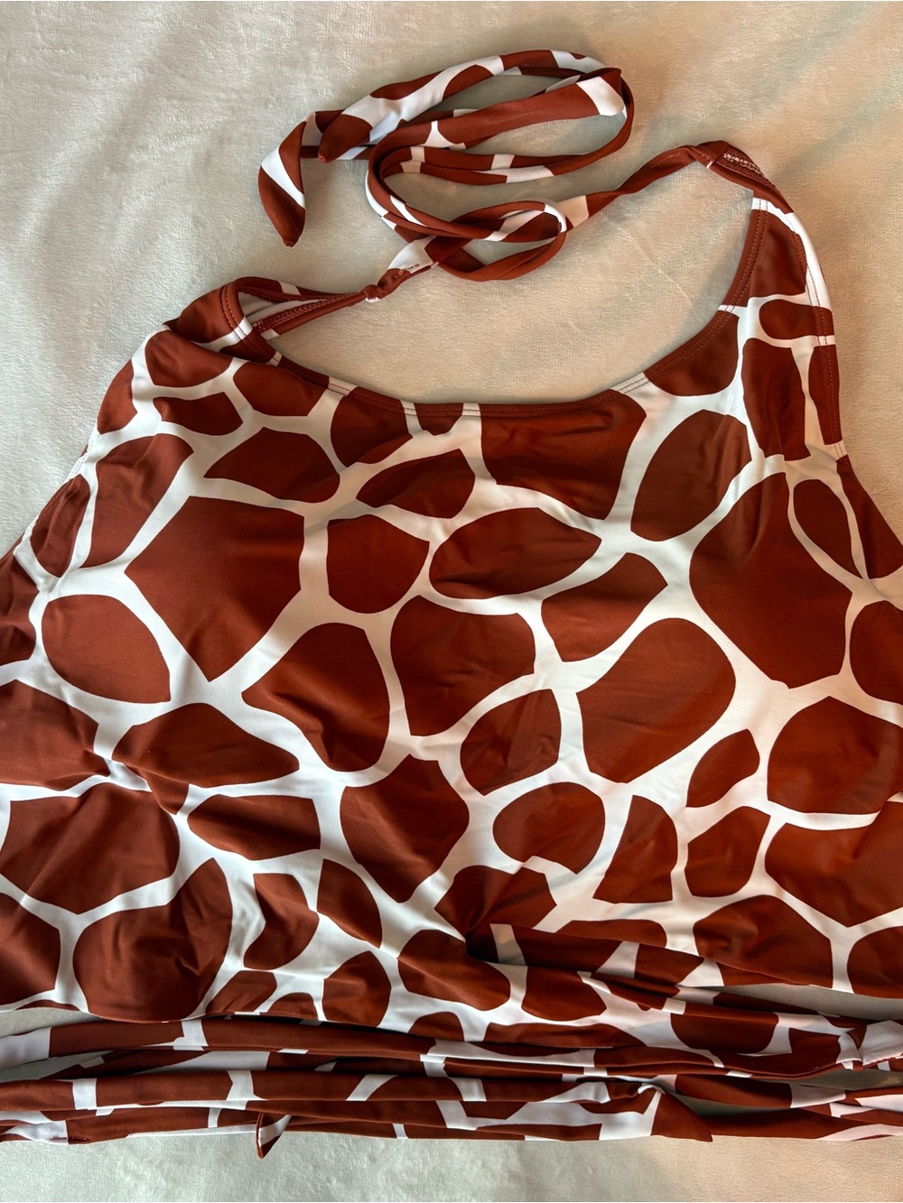 Women's Giraffe Print Halter Swim Top in Brown and White